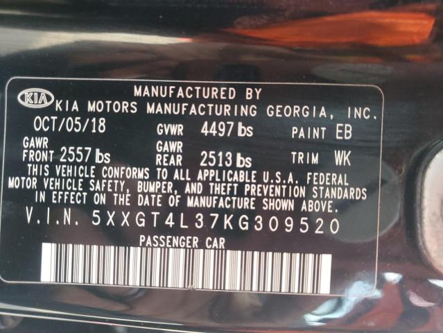 5XXGT4L37KG309520 - 2019 KIA OPTIMA LX 黑色 照片 12