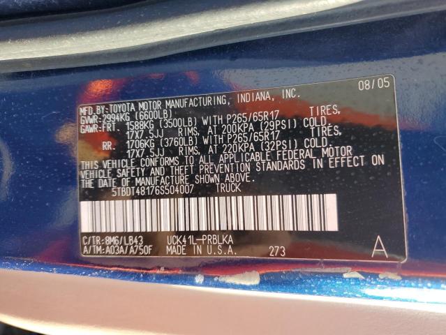 5TBDT48176S504007 - 2006 TOYOTA TUNDRA DOUBLE CAB LIMITED BLUE photo 13