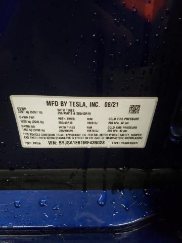 5YJSA1E61MF439028 - 2021 TESLA MODEL S BLUE photo 12