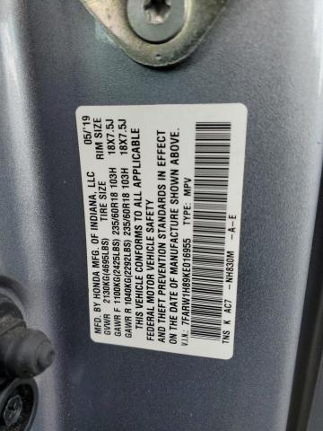 7FARW1H89KE016955 - 2019 HONDA CR-V EXL ნაცრისფერი ფოტო 14