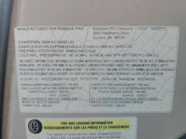 4YDT23R24GT411551 - 2016 PASSPORT TRAVELTRLR TAN photo 10