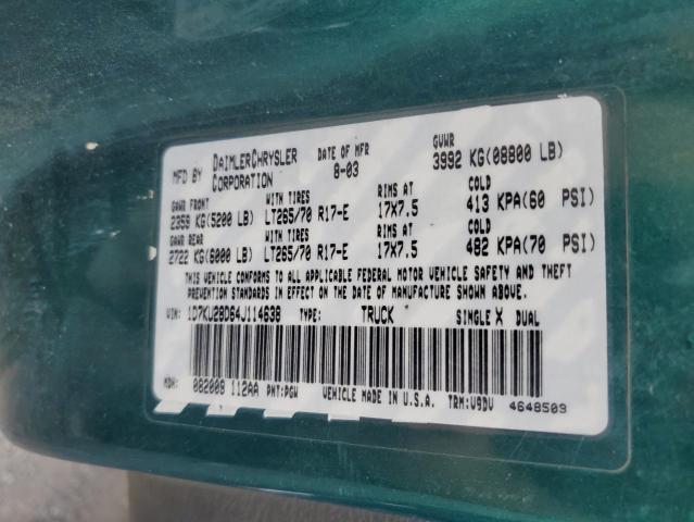 1D7KU28D64J114638 - 2004 DODG RAM 2500 ST Verde foto 12