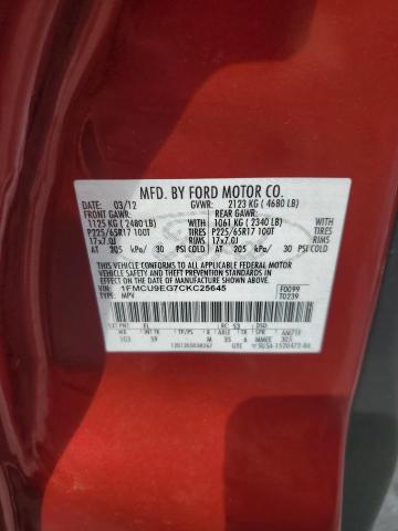 1FMCU9EG7CKC25645 - 2012 FORD ESCAPE LIMITED 红色 照片 13