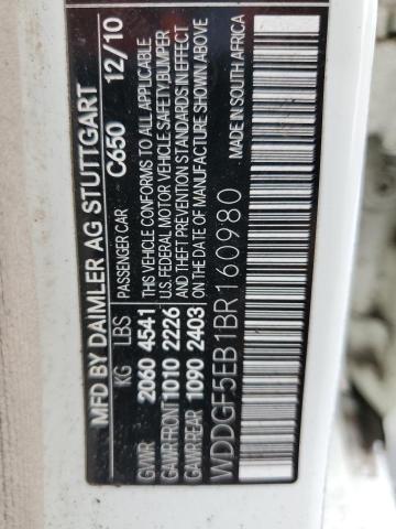 WDDGF5EB1BR160980 - 2011 MERCEDES-BENZ C 300 WHITE photo 12