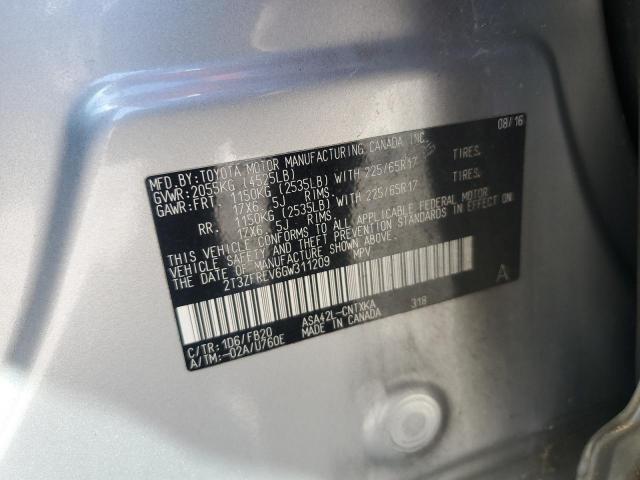 2T3ZFREV6GW311209 - 2016 TOYOTA RAV4 LE SILVER photo 13