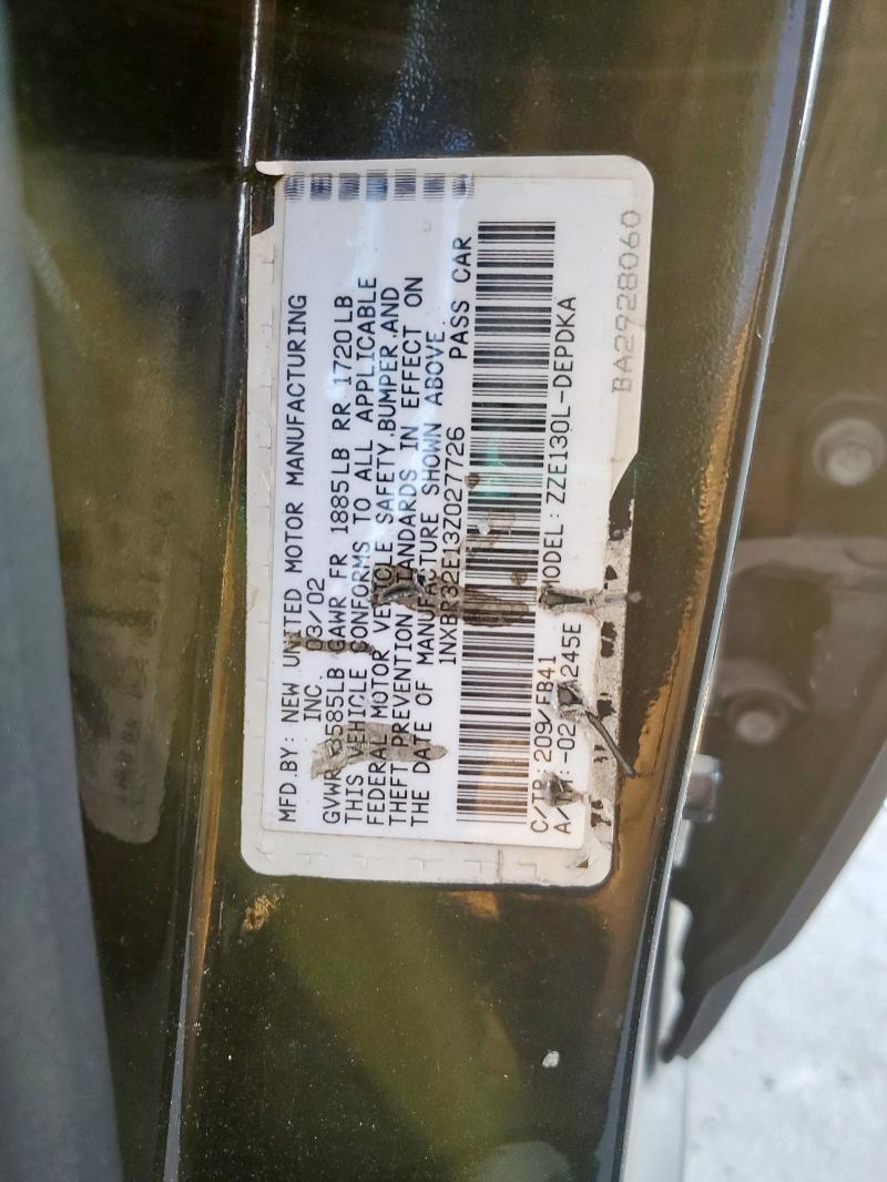 1NXBR32E13Z027726 - 2003 TOYOTA COROLLA CE BLACK photo 12