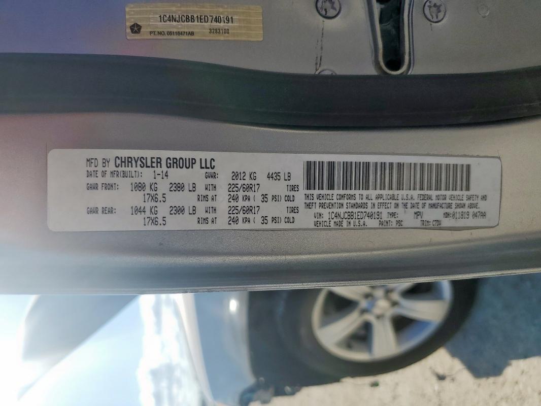 1C4NJCBB1ED740191 - 2014 JEEP COMPASS SPORT ვერცხლისფერი ფოტო 14