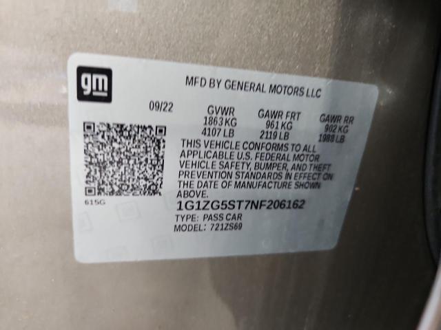 1G1ZG5ST7NF206162 - 2022 CHEVROLET MALIBU RS Brun photo 12