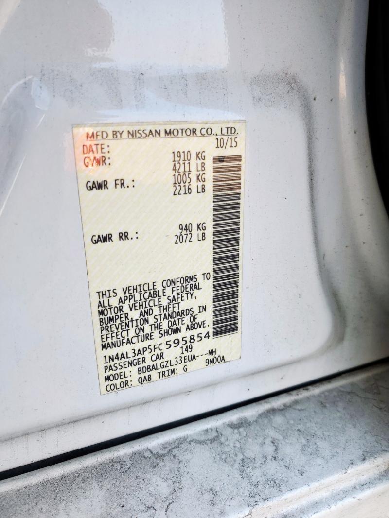 1N4AL3AP5FC595854 - 2015 NISSAN ALTIMA 2.5 WHITE photo 12