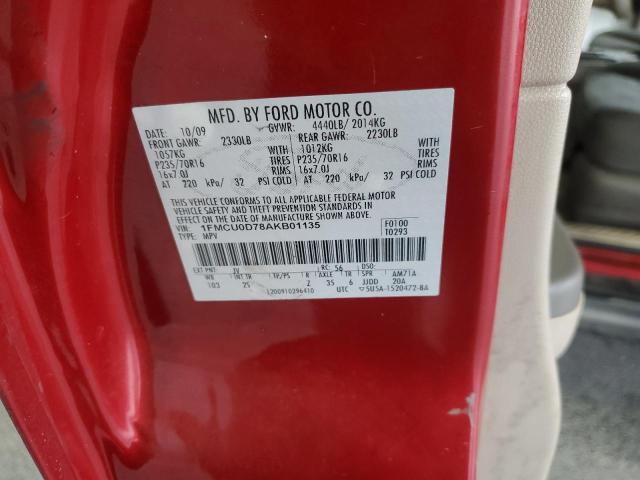 1FMCU0D78AKB01135 - 2010 FORD ESCAPE XLT 红色 照片 13