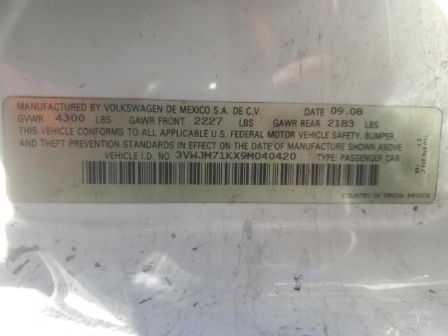 3VWJM71KX9M040420 - 2009 VOLKSWAGEN JETTA S WHITE photo 12