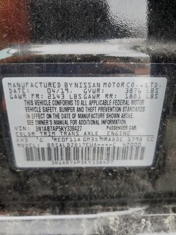 3N1AB7AP5KY338427 - 2019 NISSAN SENTRA S 黑色 照片 12