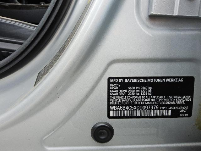 WBA6B4C5XDD097979 - 2013 BMW 650 XI GRAY photo 13