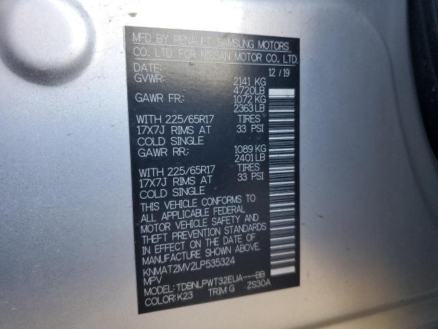 KNMAT2MV2LP535324 - 2020 NISSAN ROGUE S 银色 照片 13