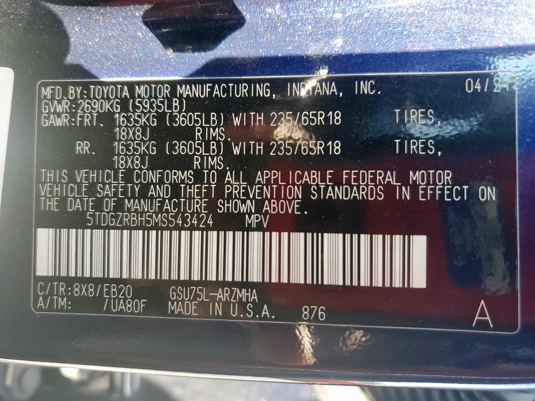 5TDGZRBH5MS543424 - 2021 TOYOTA HIGHLANDER XLE Azul foto 13