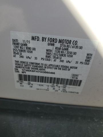 1FM5K8FH7GGB60496 - 2016 FORD EXPLORER LIMITED WHITE photo 13