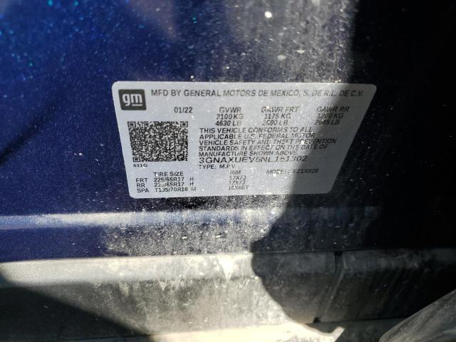 3GNAXUEV5NL151302 - 2022 CHEVROLET EQUINOX LT ლურჯი ფოტო 13