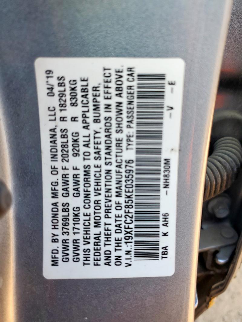 19XFC2F85KE035976 - 2019 HONDA CIVIC SPORT Srebrny zdjęcie 13