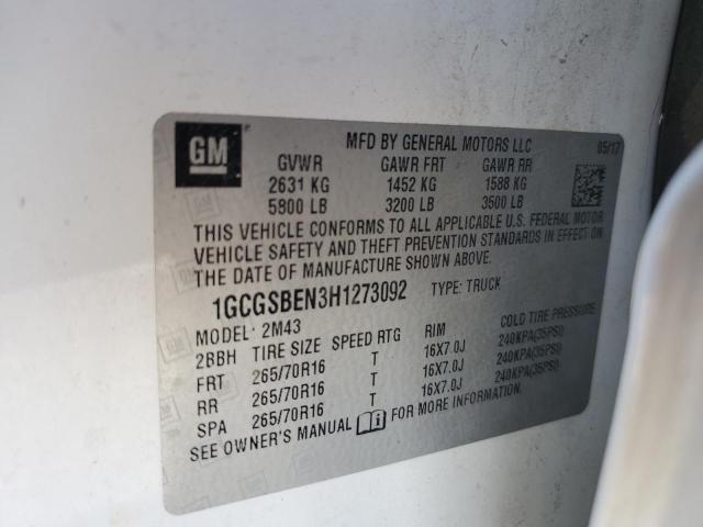 1GCGSBEN3H1273092 - 2017 CHEVROLET COLORADO 白色 照片 12