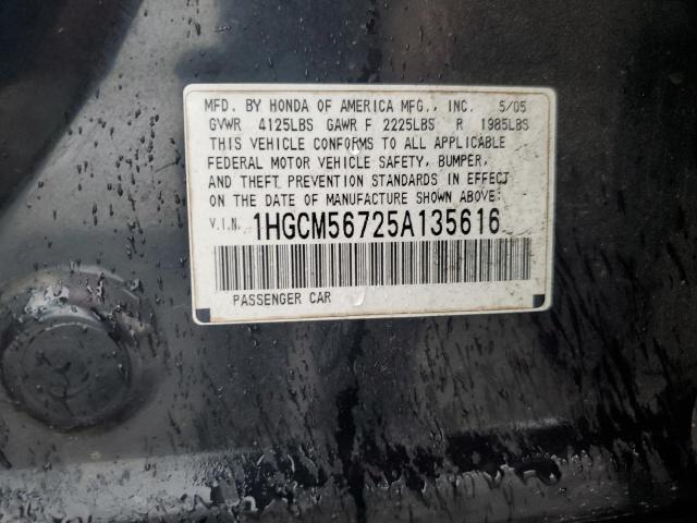 1HGCM56725A135616 - 2005 HONDA ACCORD EX BLACK photo 12