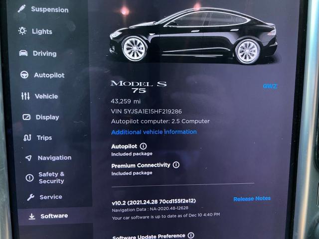 5YJSA1E15HF219286 - 2017 TESLA MODEL S BLACK photo 8
