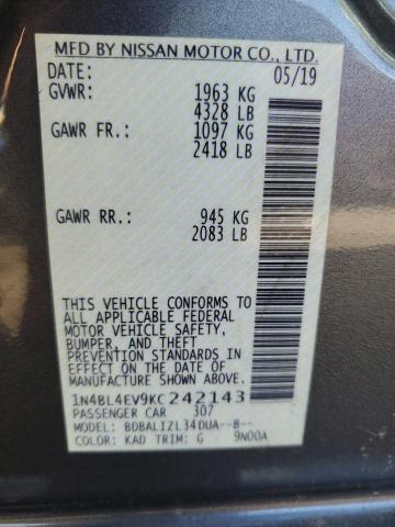 1N4BL4EV9KC242143 - 2019 NISSAN ALTIMA SL GRAY photo 12