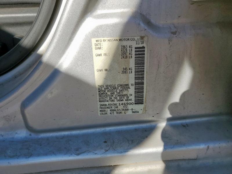 1N4BL4EV3KC146900 - 2019 NISSAN ALTIMA SL SILVER photo 12