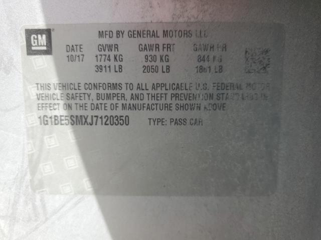 1G1BE5SMXJ7120350 - 2018 CHEVROLET CRUZE LT ვერცხლისფერი ფოტო 12