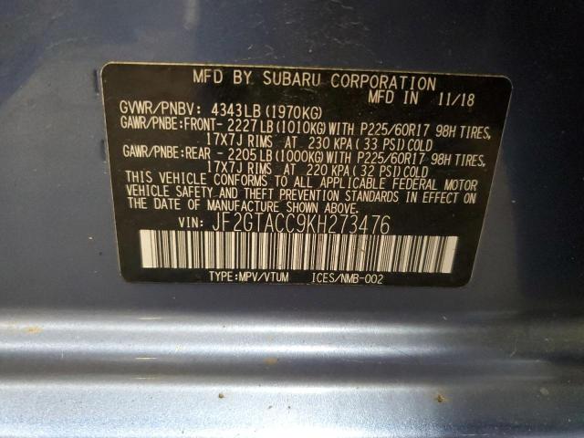 JF2GTACC9KH273476 - 2019 SUBARU CROSSTREK PREMIUM Niebieski zdjęcie 14