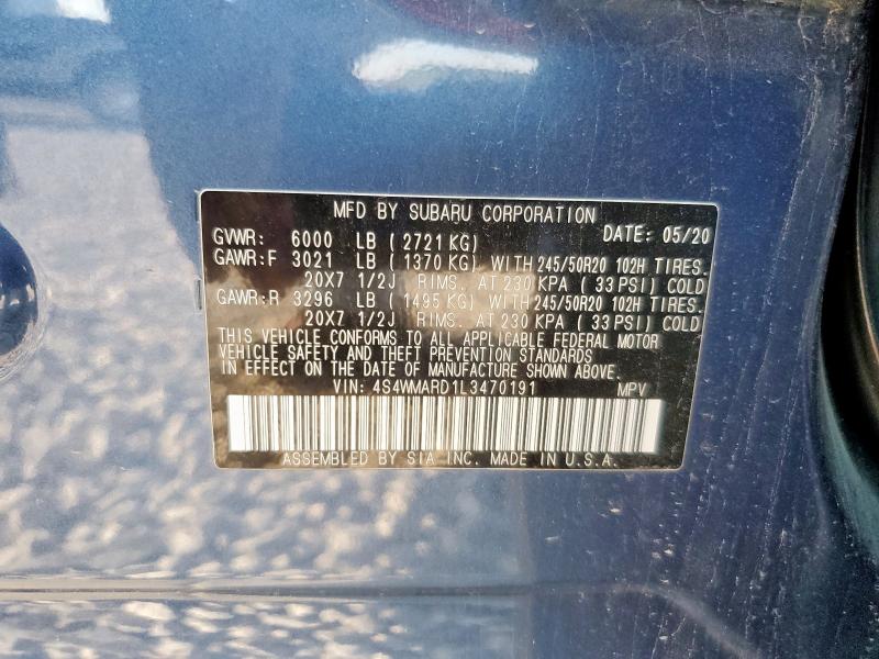 4S4WMARD1L3470191 - 2020 SUBARU ASCENT TOURING Կապույտ լուսանկար 13