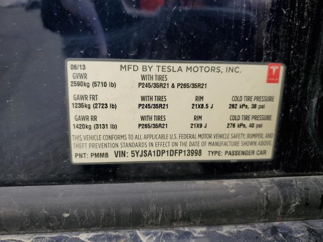 5YJSA1DP1DFP13998 - 2013 TESLA MODEL S Կապույտ լուսանկար 13