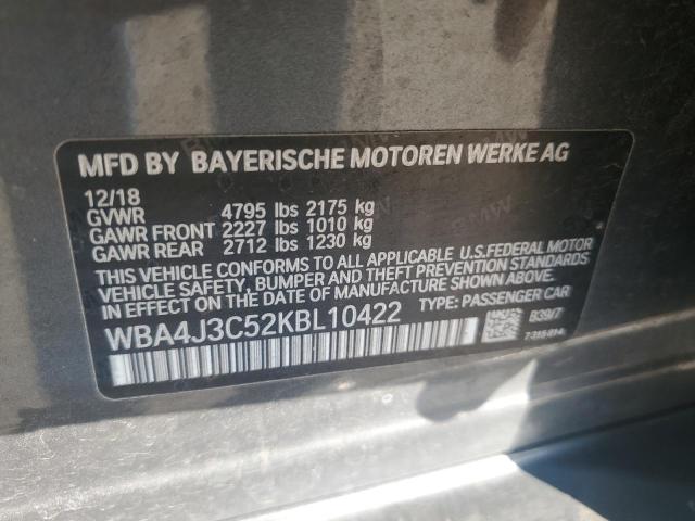 WBA4J3C52KBL10422 - 2019 BMW 430XI GRAN COUPE GRAY photo 12