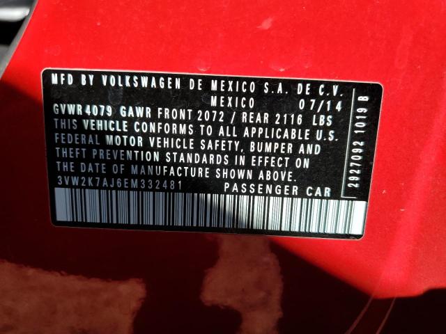 3VW2K7AJ6EM332481 - 2014 VOLKSWAGEN JETTA BASE წითელი ფოტო 12