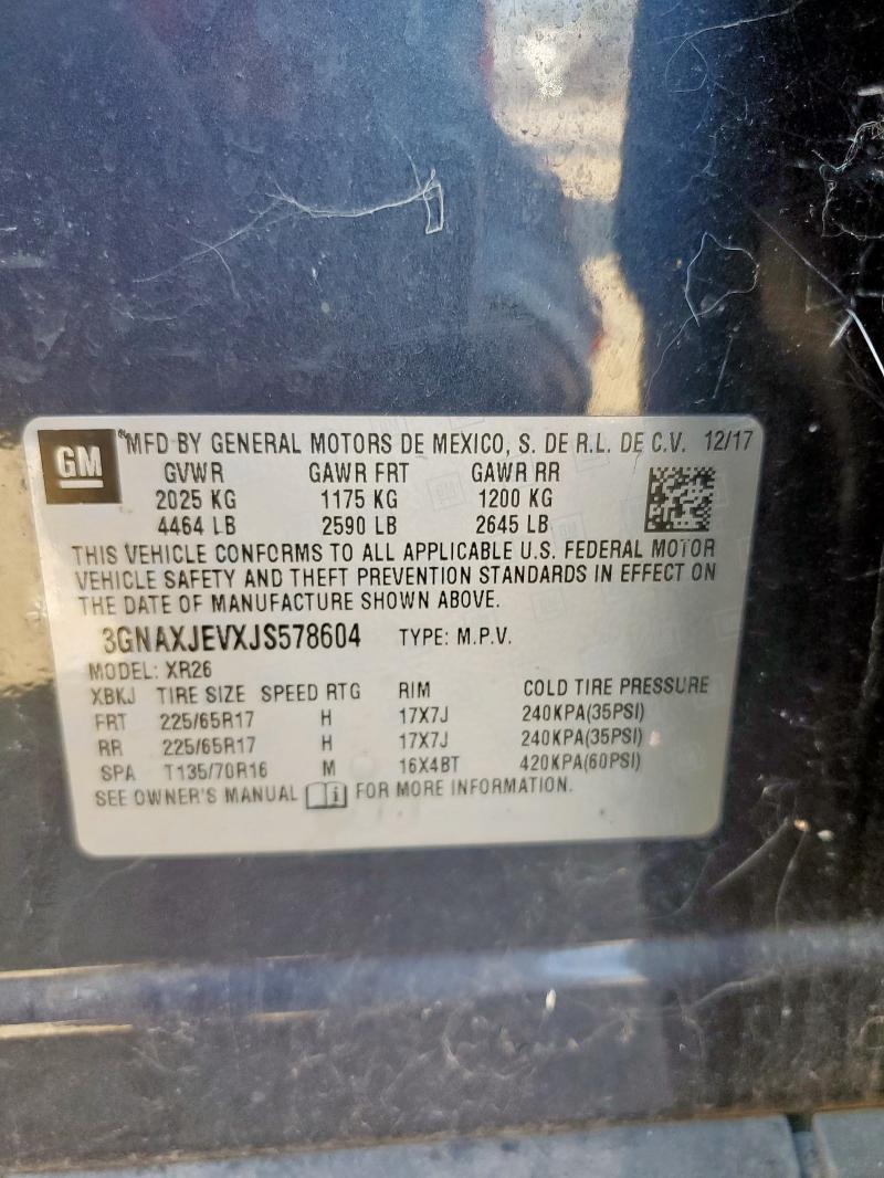 3GNAXJEVXJS578604 - 2018 CHEVROLET EQUINOX LT Niebieski zdjęcie 13