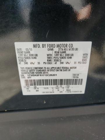 1FM5K8F8XFGC26201 - 2015 FORD EXPLORER LIMITED Qara foto 13