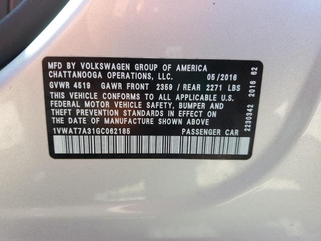 1VWAT7A31GC062185 - 2016 VOLKSWAGEN PASSAT S Արծաթագույն լուսանկար 13