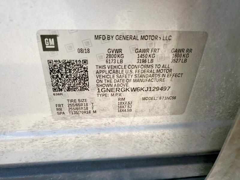 1GNERGKW6KJ129497 - 2019 CHEVROLET TRAVERSE LT ვერცხლისფერი ფოტო 13