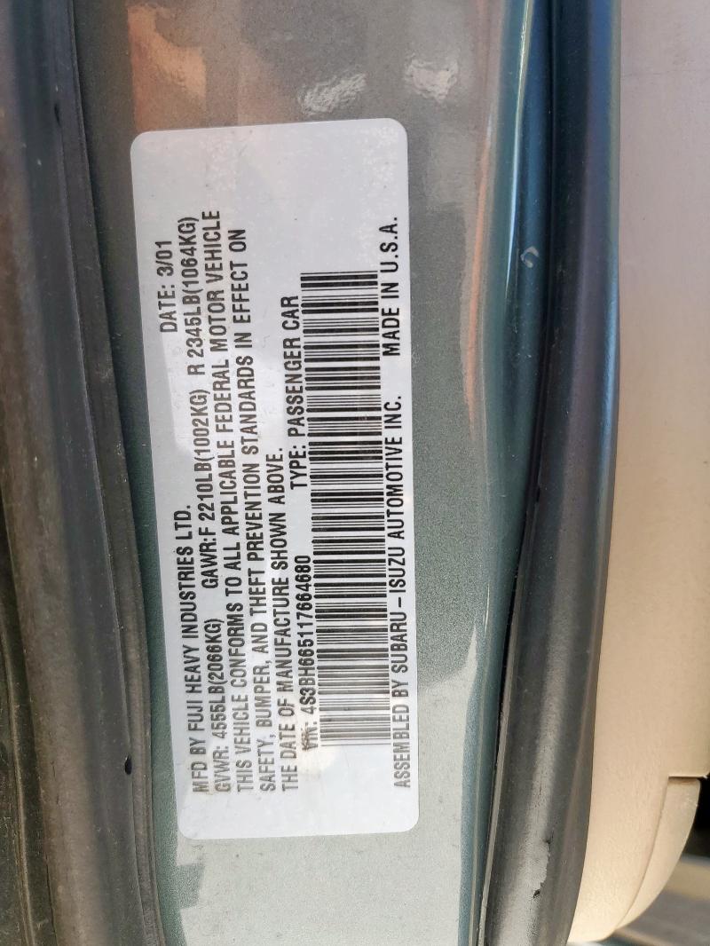4S3BH665117664680 - 2001 SUBARU LEGACY OUTBACK GREEN photo 14