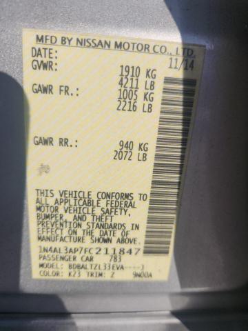 1N4AL3AP7FC211847 - 2015 NISSAN ALTIMA 2.5 SILVER photo 12