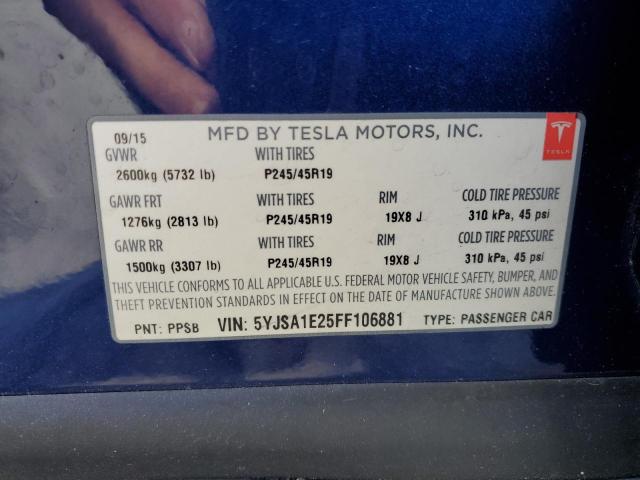 5YJSA1E25FF106881 - 2015 TESLA MODEL S أزرق صورة 14