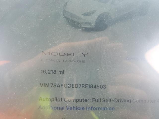 7SAYGDED7RF184503 - 2024 TESLA MODEL Y Biały zdjęcie 9