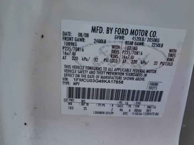 1FMCU03G49KA17858 - 2009 FORD ESCAPE XLT WHITE photo 13