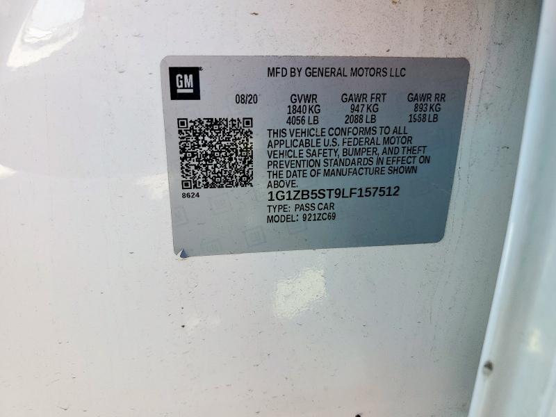 1G1ZB5ST9LF157512 - 2020 CHEVROLET MALIBU LS Biały zdjęcie 12