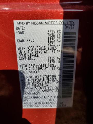 5N1DR2MMXHC677398 - 2017 NISSAN PATHFINDER S MAROON photo 13