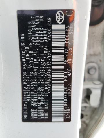 5YFEPMAE5MP175326 - 2021 TOYOTA COROLLA LE 白色 照片 12