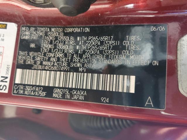 JTEBU14R268074991 - 2006 TOYOTA 4RUNNER SR5 RED photo 13