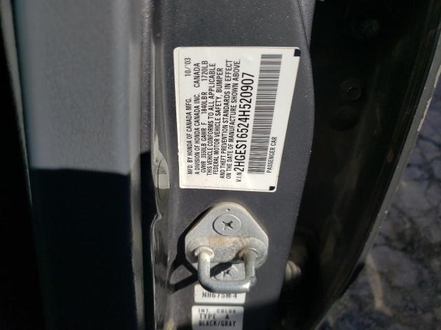 2HGES16524H520907 - 2004 HONDA CIVIC LX ვერცხლისფერი ფოტო 12