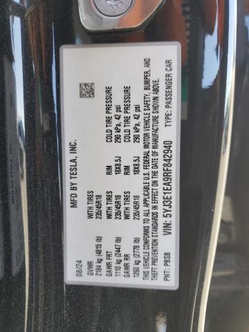 5YJ3E1EA9RF842940 - 2024 TESLA MODEL 3 შავი ფოტო 13