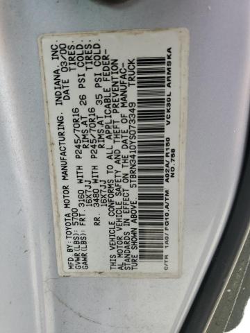 5TBRN3410YS073349 - 2000 TOYOTA TUNDRA ACCESS CAB SR5 GREEN photo 12