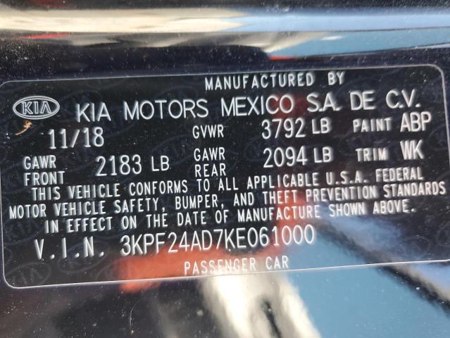 3KPF24AD7KE061000 - 2019 KIA FORTE FE Schwarz Foto 12